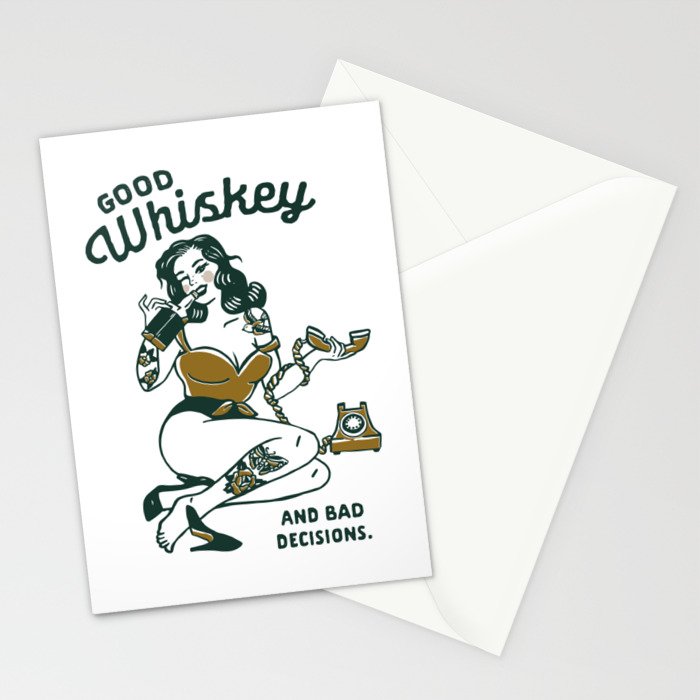 Good Whiskey & Bad Decisions: Funny Vintage Whisky Bar Decor Stationery Card Gallery Image 2
