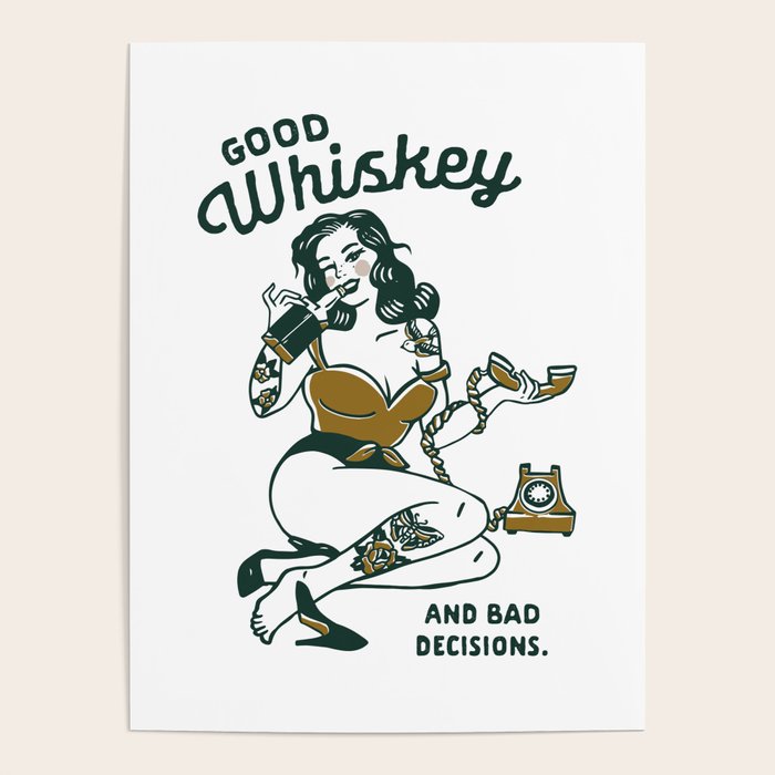 Good Whiskey & Bad Decisions: Funny Vintage Whisky Bar Decor Poster Gallery Image 1