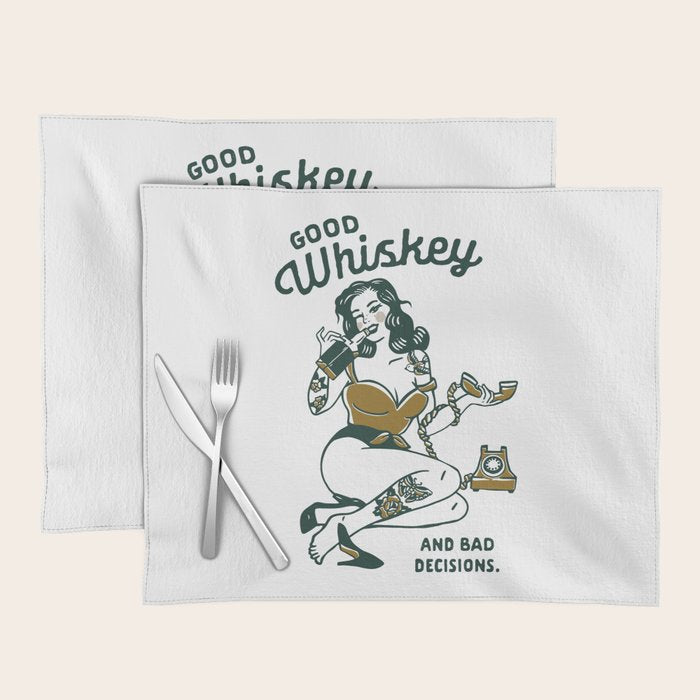 Good Whiskey & Bad Decisions: Funny Vintage Whisky Bar Decor Placemat Gallery Image 1