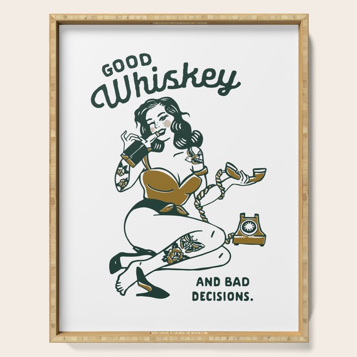 Good Whiskey & Bad Decisions: Funny Vintage Whisky Bar Decor Serving Tray Gallery Image 1