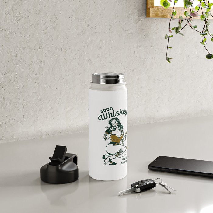 Good Whiskey & Bad Decisions: Funny Vintage Whisky Bar Decor Water Bottle Gallery Image 4