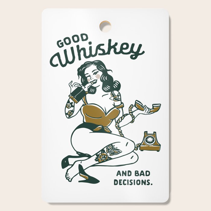 Good Whiskey & Bad Decisions: Funny Vintage Whisky Bar Decor Cutting Board Gallery Image 1