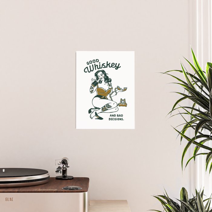 Good Whiskey & Bad Decisions: Funny Vintage Whisky Bar Decor Poster Gallery Image 2
