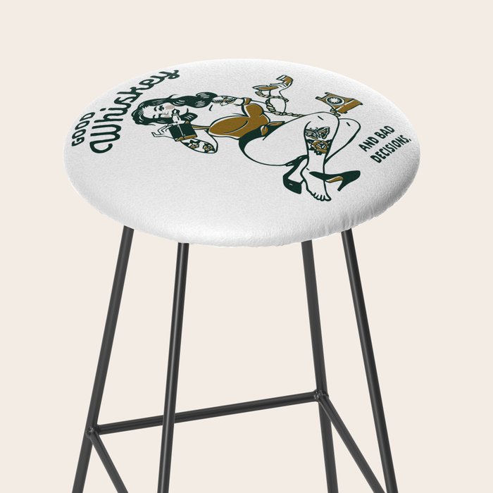 Good Whiskey & Bad Decisions: Funny Vintage Whisky Bar Decor Stool Gallery Image 2