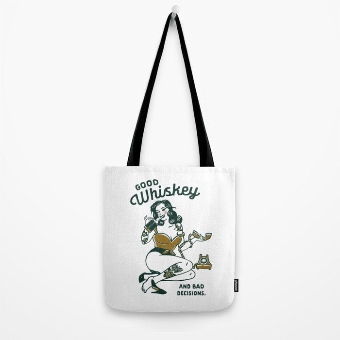Good Whiskey & Bad Decisions: Funny Vintage Whisky Bar Decor Tote Bag Gallery Image 2