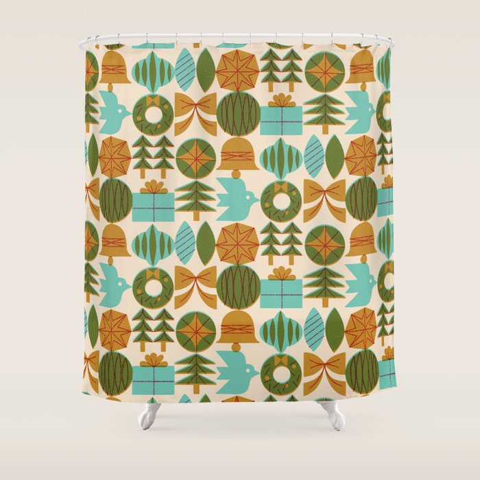 Retro Holiday Grid Shower Curtain Gallery Image 1