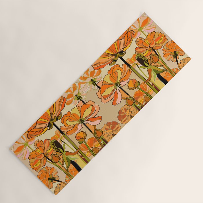 70s, Orange California poppies, mid century, 70s retro, flowers Yoga Mat Gallery Image 1