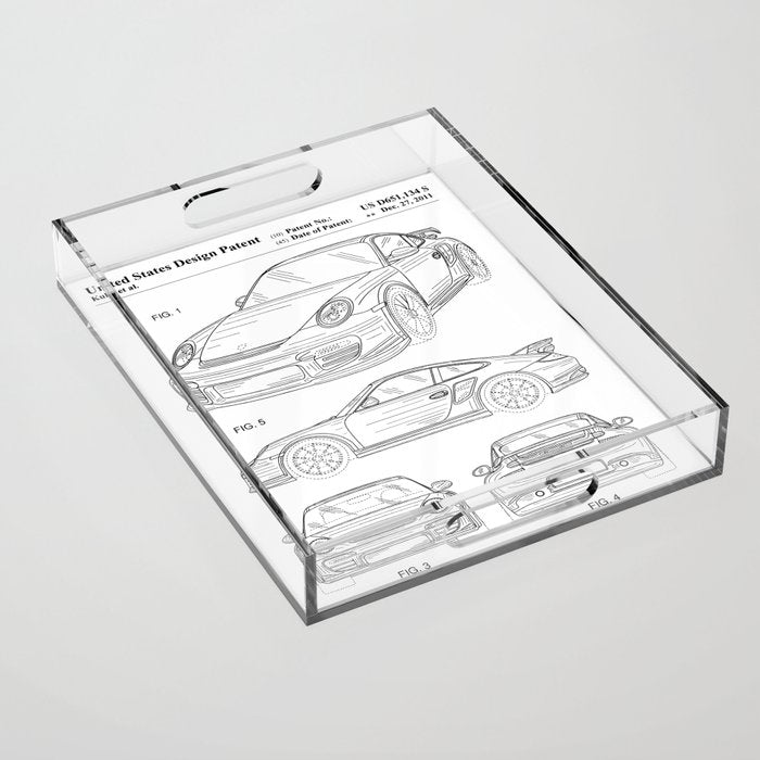 Supercar Sports Car Patent - Car Lover Classic Car Art - White Acrylic Tray Gallery Image 1
