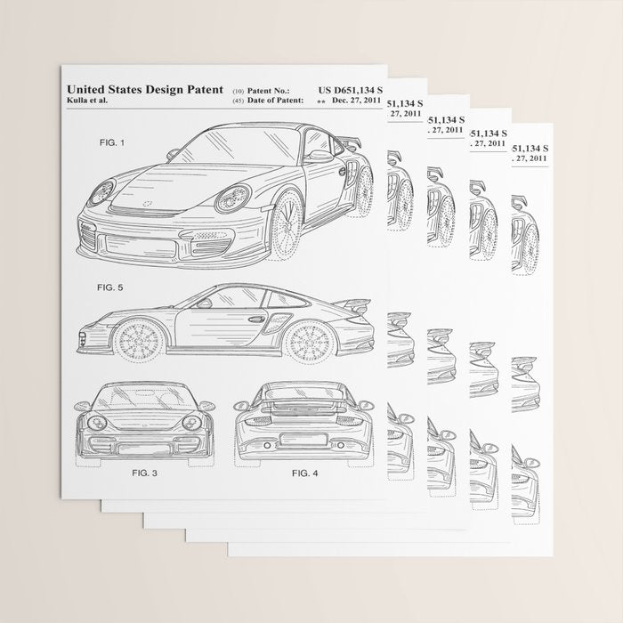 Supercar Sports Car Patent - Car Lover Classic Car Art - White Wrapping Paper Gallery Image 3