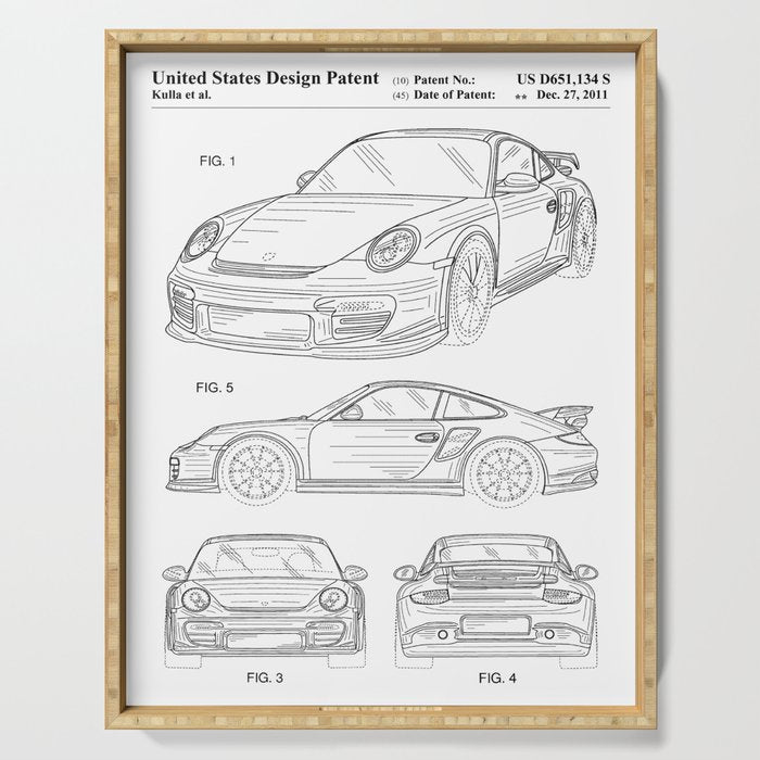 Supercar Sports Car Patent - Car Lover Classic Car Art - White Serving Tray Gallery Image 1