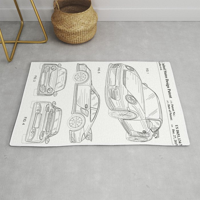 Supercar Sports Car Patent - Car Lover Classic Car Art - White Rug Gallery Image 1
