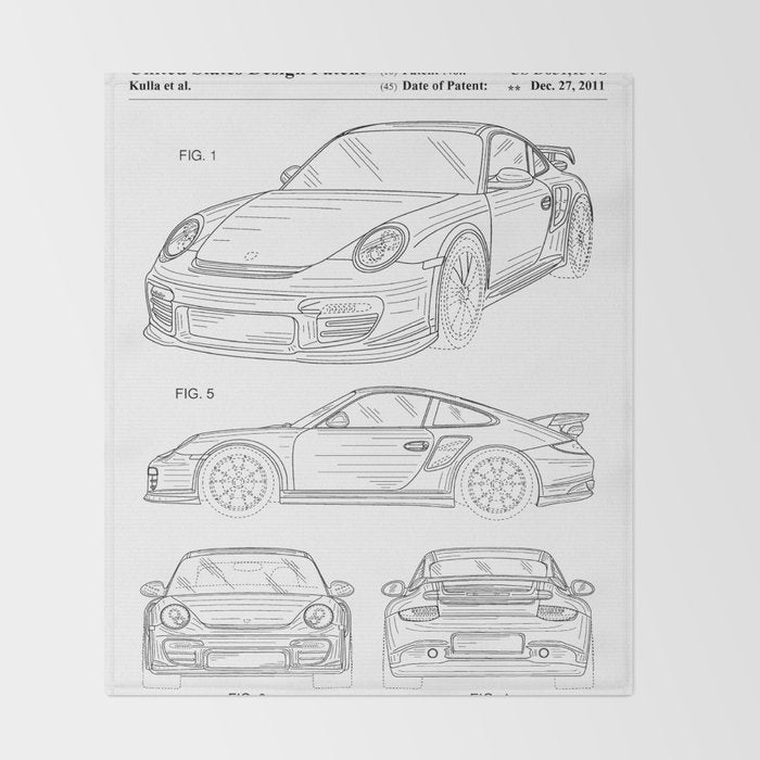 Supercar Sports Car Patent - Car Lover Classic Car Art - White Throw Blanket Gallery Image 2