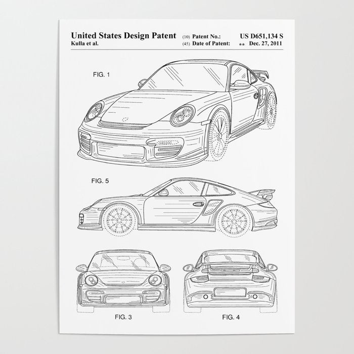 Supercar Sports Car Patent - Car Lover Classic Car Art - White Poster Gallery Image 1