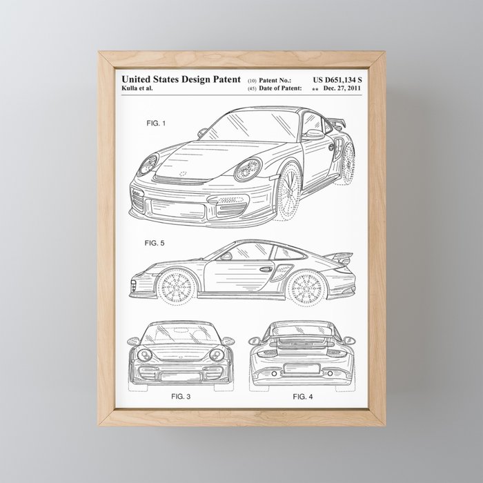 Supercar Sports Car Patent - Car Lover Classic Car Art - White Mini Art Print Gallery Image 1