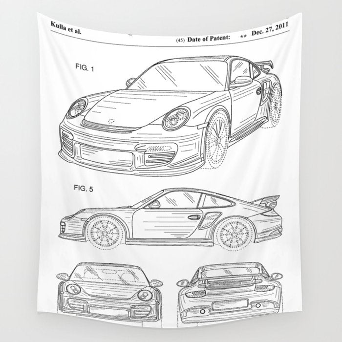 Supercar Sports Car Patent - Car Lover Classic Car Art - White Wall Tapestry Gallery Image 1