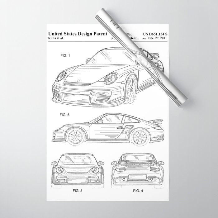 Supercar Sports Car Patent - Car Lover Classic Car Art - White Wrapping Paper Gallery Image 1