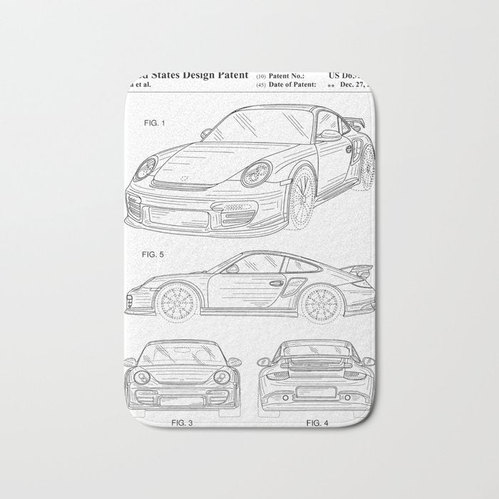 Supercar Sports Car Patent - Car Lover Classic Car Art - White Bath Mat Gallery Image 1