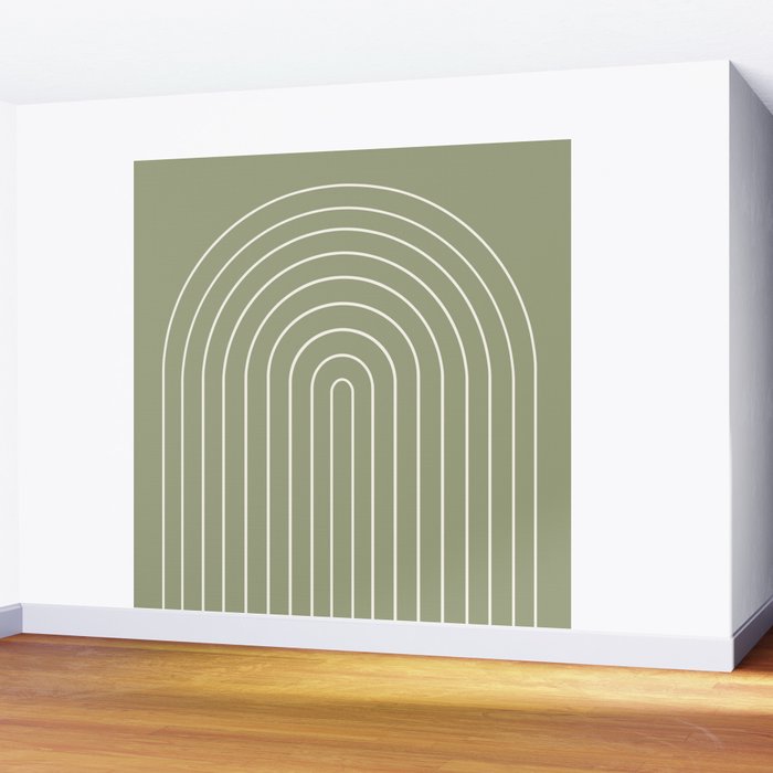 Minimal Arch LIII Earthy Sage Green Modern Geometric Lines Wall Mural Gallery Image 2