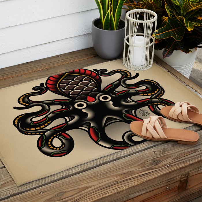 Traditional Tattoo Octopus  Outdoor Rug Gallery Image 2