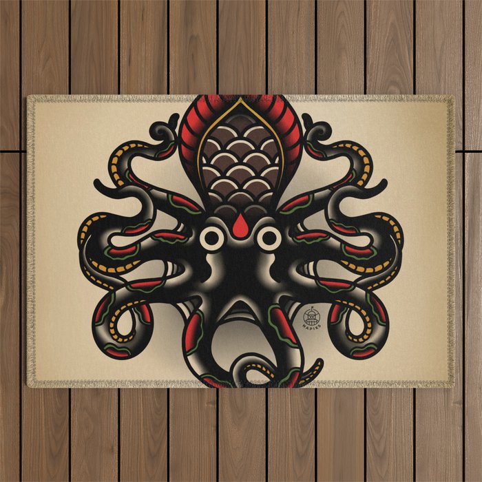 Traditional Tattoo Octopus  Outdoor Rug Gallery Image 1