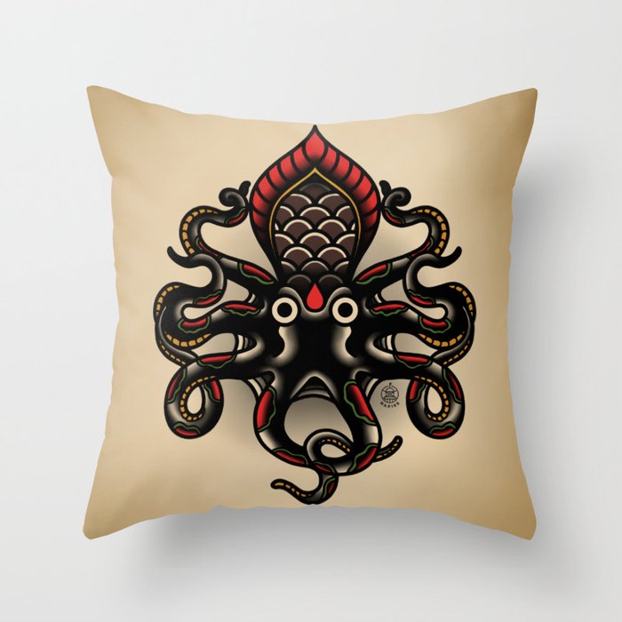 Traditional Tattoo Octopus  Throw Pillow Gallery Image 6