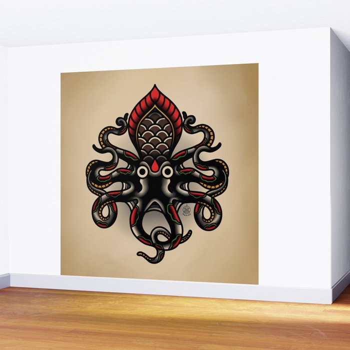 Traditional Tattoo Octopus  Wall Mural Gallery Image 2