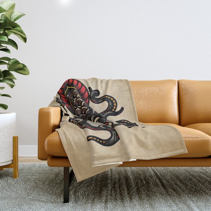 Traditional Tattoo Octopus  Throw Blanket Gallery Image 1