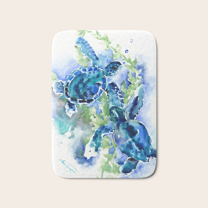 Sea Turtle Turquoise Blue Beach Underwater Scene Green Blue design Bath Mat Gallery Image 1