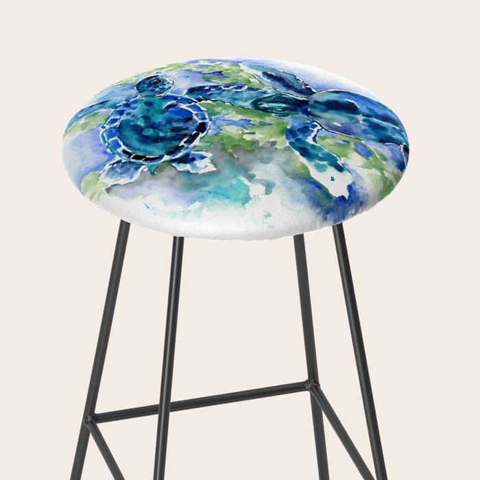 Sea Turtle Turquoise Blue Beach Underwater Scene Green Blue design Stool Gallery Image 2