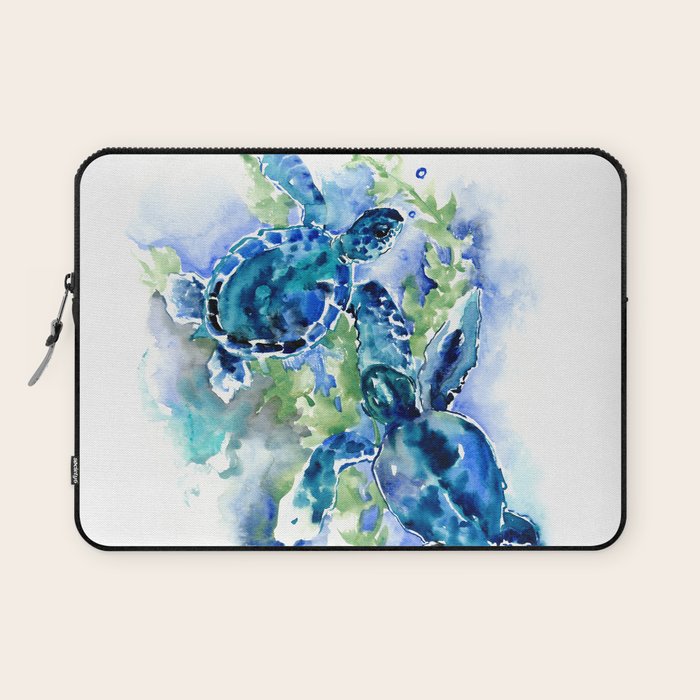 Sea Turtle Turquoise Blue Beach Underwater Scene Green Blue design Laptop Sleeve Gallery Image 1