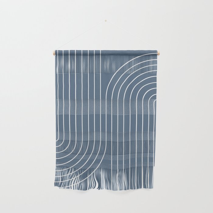 Minimal Line Curvature LXXXIV Nautical Blue Mid Century Modern Arch Abstract Wall Hanging Gallery Image 1