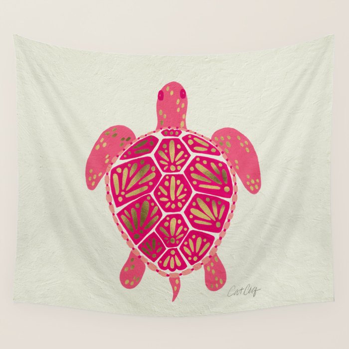 Sea Turtle in Pink & Gold Wall Tapestry Gallery Image 4