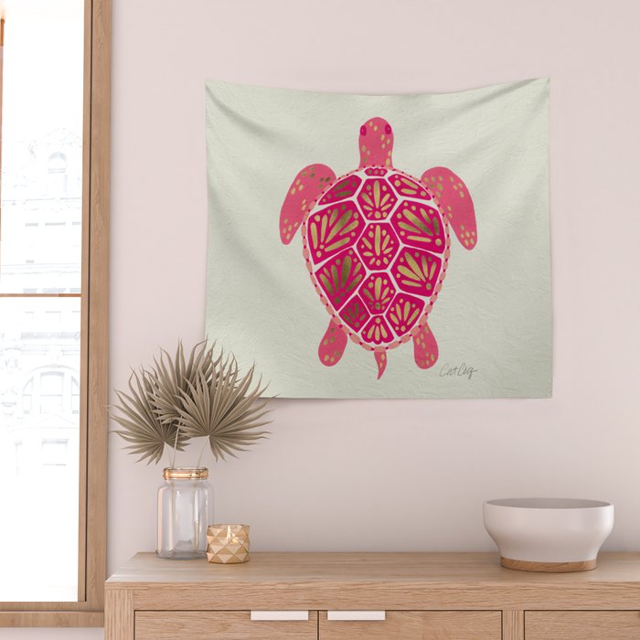 Sea Turtle in Pink & Gold Wall Tapestry Gallery Image 2
