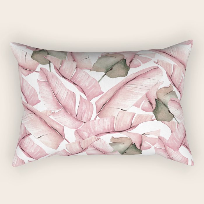 Tropical Banana Leaves, Watercolor Prints Rectangular Pillow Gallery Image 2