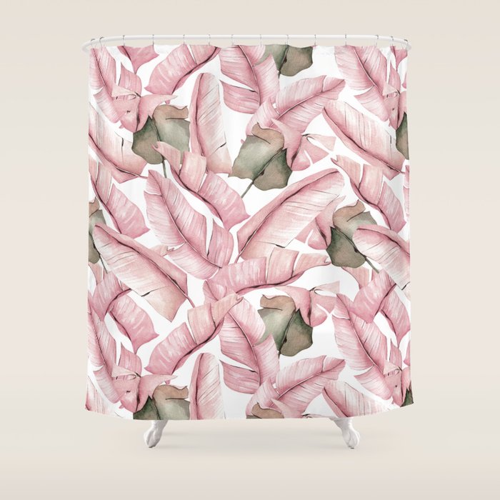 Tropical Banana Leaves, Watercolor Prints Shower Curtain Gallery Image 1