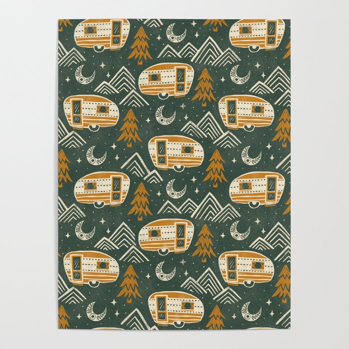 Little Camper - forest green and gold Poster Gallery Image 1
