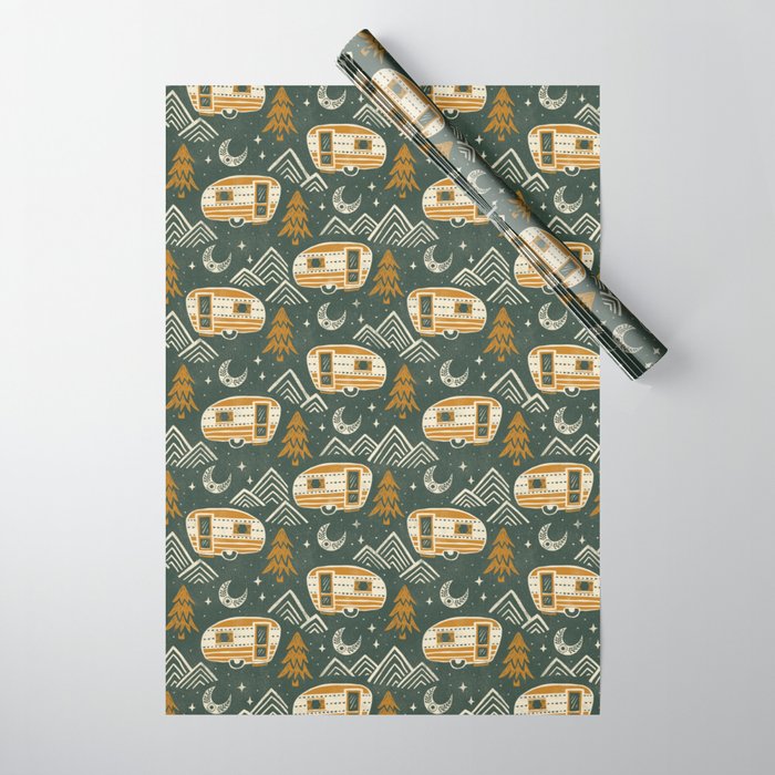 Little Camper - forest green and gold Wrapping Paper Gallery Image 1