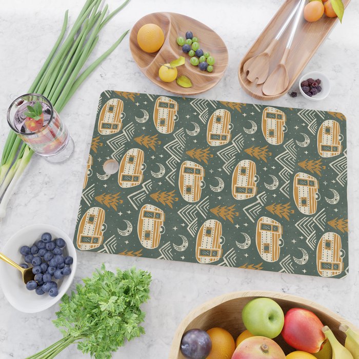 Little Camper - forest green and gold Cutting Board Gallery Image 2