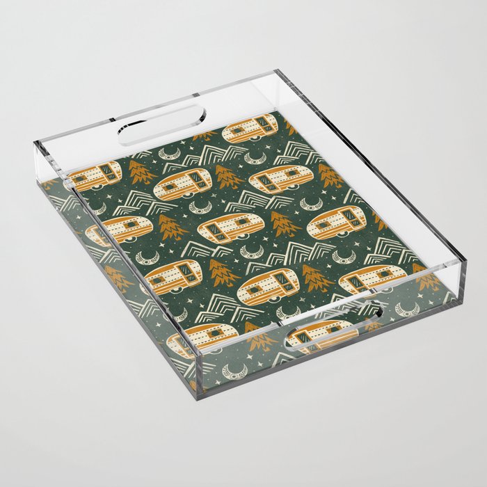 Little Camper - forest green and gold Acrylic Tray Gallery Image 1