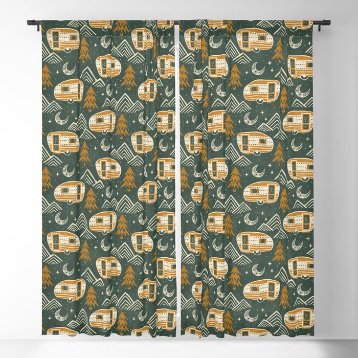 Little Camper - forest green and gold Window Curtain Gallery Image 5
