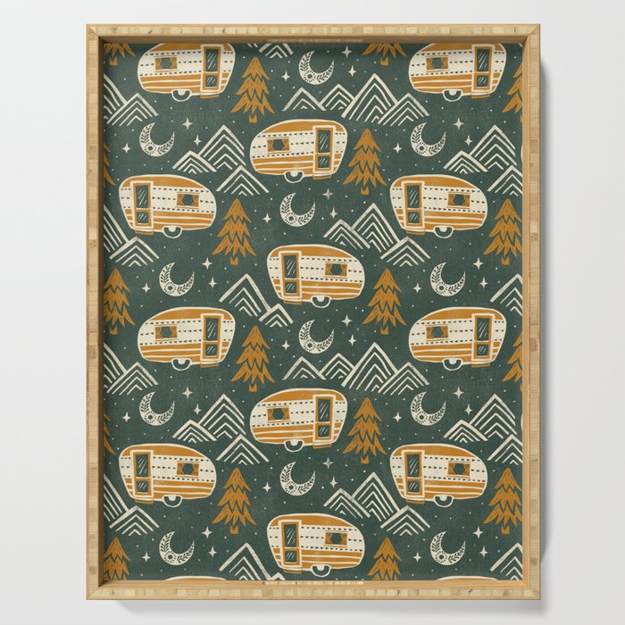 Little Camper - forest green and gold Serving Tray Gallery Image 1