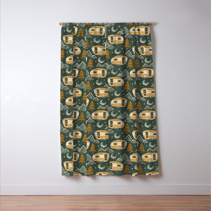 Little Camper - forest green and gold Window Curtain Gallery Image 3