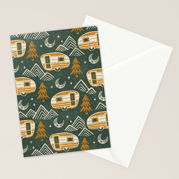 Little Camper - forest green and gold Stationery Card Gallery Image 2