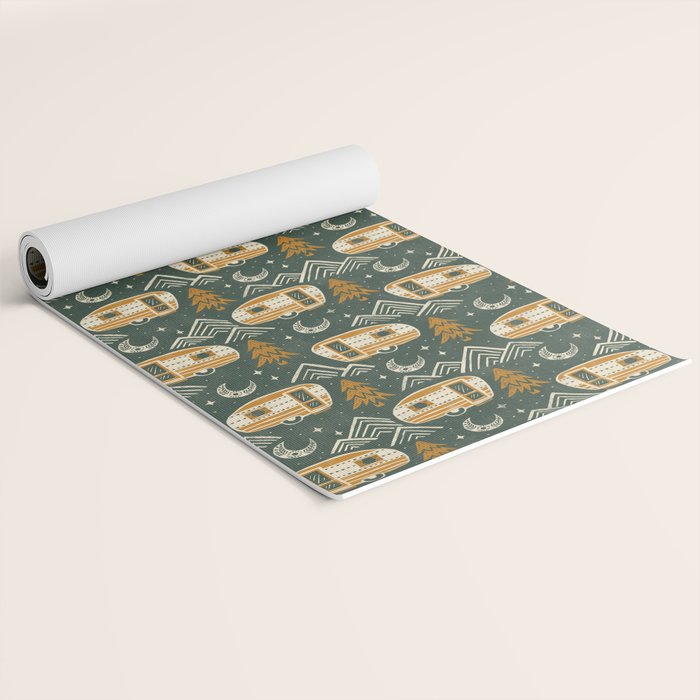 Little Camper - forest green and gold Yoga Mat Gallery Image 2