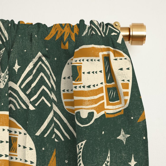 Little Camper - forest green and gold Window Curtain Gallery Image 2