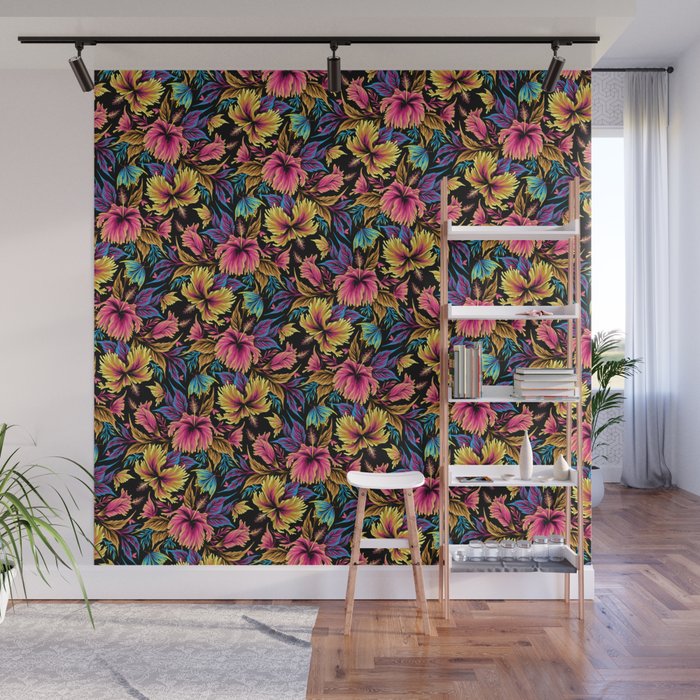Hibiscus Butterflies - Multicolor Wall Mural