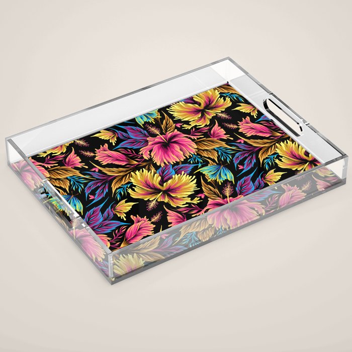 Hibiscus Butterflies - Multicolor Acrylic Tray Gallery Image 1