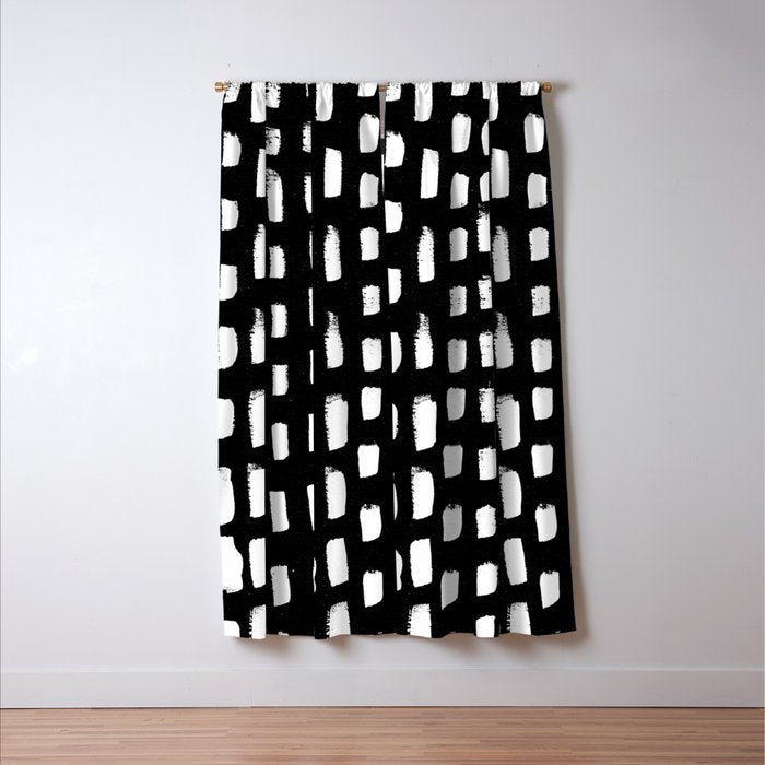 Artistic modern black white paint brushstrokes Window Curtain Gallery Image 3