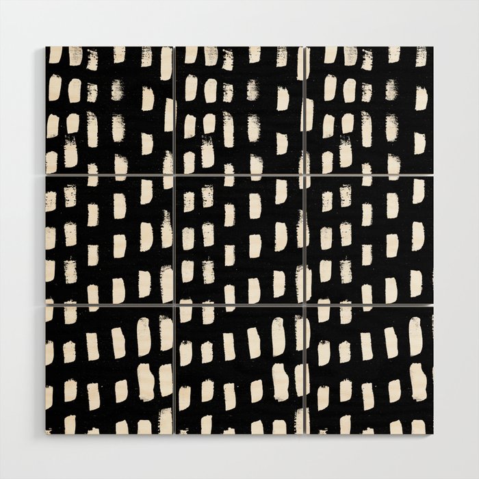 Artistic modern black white paint brushstrokes Wood Wall Art Gallery Image 1