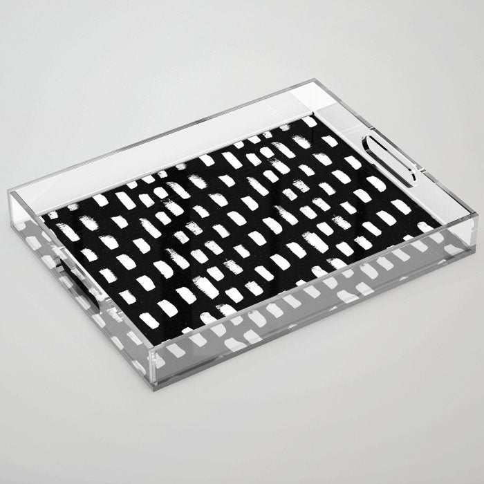 Artistic modern black white paint brushstrokes Acrylic Tray Gallery Image 1